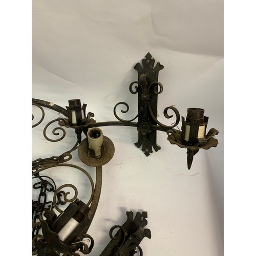 531 - Medieval Style Circular Candle Chandelier Along With Four Wall Sconce Lights (Box)