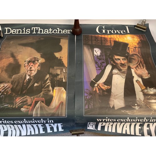 533 - Two Vintage Private Eye Posters, Dennis Thatcher And Grovel Write Exclusively In The Private Eye  Ci... 