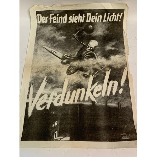 538 - German Propaganda Poster The Enemy Sees Your Light Darken 57 x 41 cms