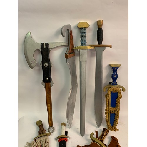 549 - Group Of Vintage Theatre Prop Wood Weapons (8)