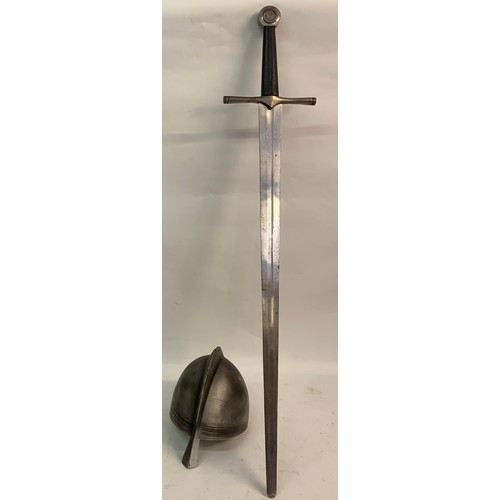 550 - Well Made Reproduction Sword  107 cms  Along With A Reproduction Helmet (2)