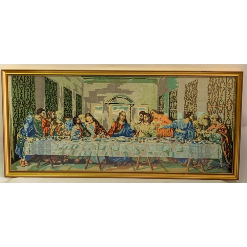 561 - Vintage Framed And Glazed Needlework Depiction Of The Last Supper. 120 x 56 cms