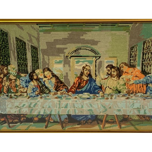 561 - Vintage Framed And Glazed Needlework Depiction Of The Last Supper. 120 x 56 cms