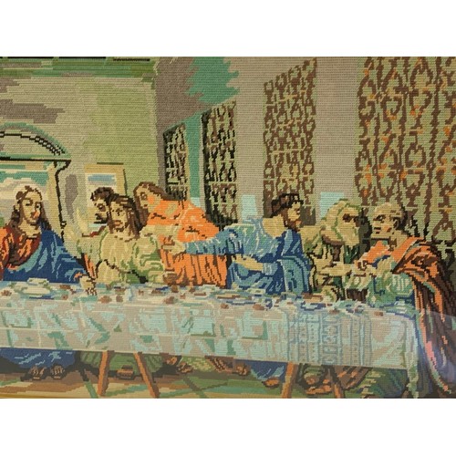 561 - Vintage Framed And Glazed Needlework Depiction Of The Last Supper. 120 x 56 cms