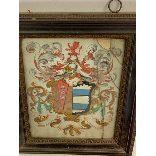 567 - A military Artillery  Side Cap Along With A 18th Century Heraldic Coat Of Arms Framed And Glazed (Gl... 