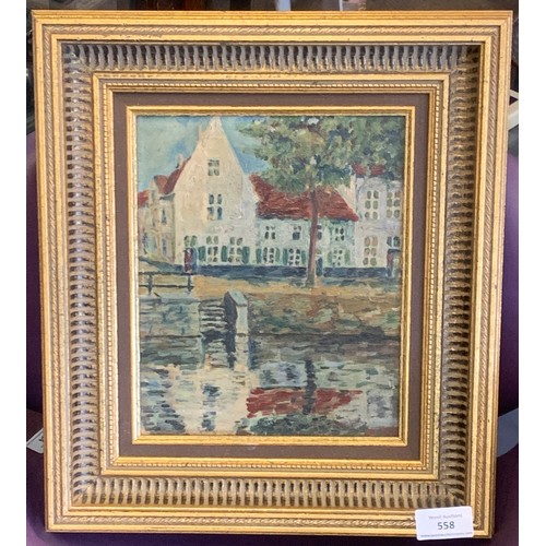 558 - European School Oil On Board Set In A Deep Gilt Frame 41 x 37 cms