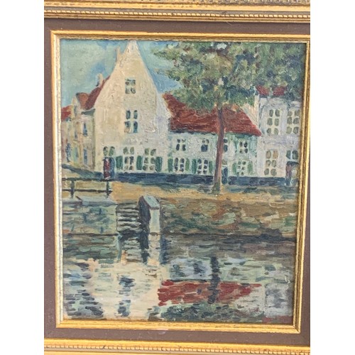 558 - European School Oil On Board Set In A Deep Gilt Frame 41 x 37 cms