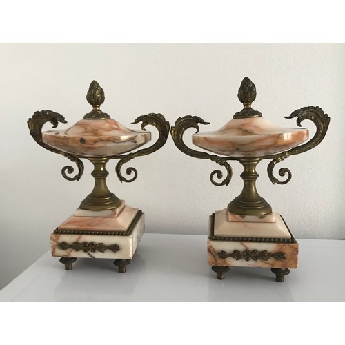 176 - Pair Of Antique Marble Garnitures With Bronze Mounts
21 h x 17 cms w.