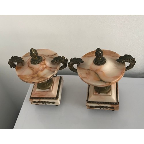 176 - Pair Of Antique Marble Garnitures With Bronze Mounts
21 h x 17 cms w.