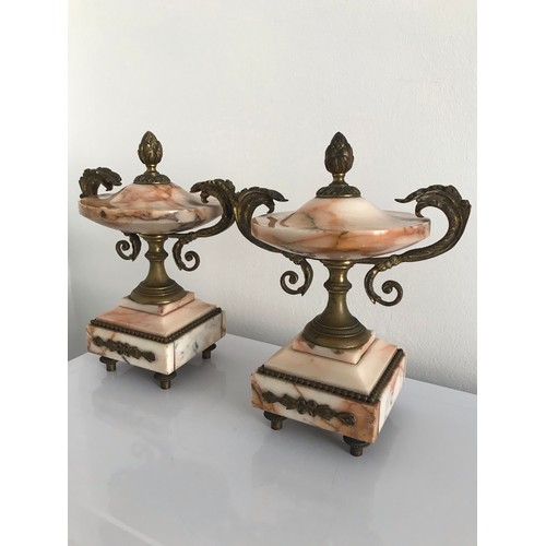 176 - Pair Of Antique Marble Garnitures With Bronze Mounts
21 h x 17 cms w.