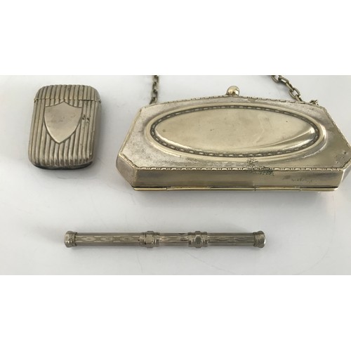 183 - Antique Silver Plated Collection To Include A Night Purse af Together With A Beacon Vesta And Projec... 