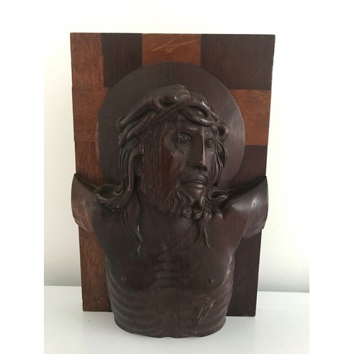 180 - Large Vintage Ebony Carved Wood Depiction Of Jesus