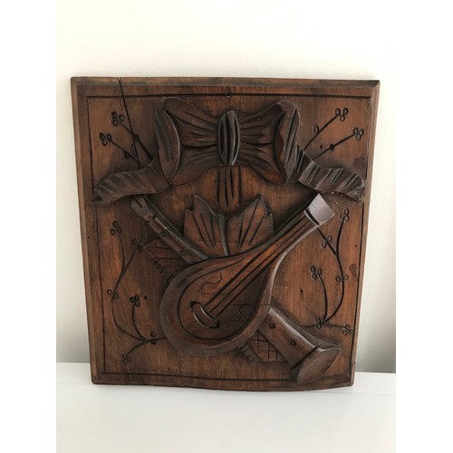 199 - Vintage Carved Wood Plaque 
24 x 27 cms