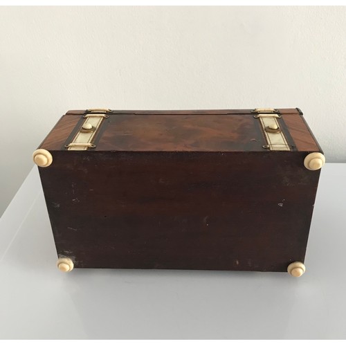 203 - Antique Walnut Box Having Ivory Banding And Feet