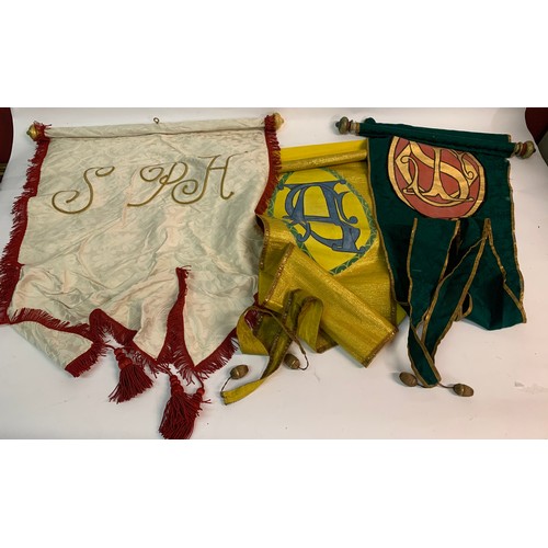 77 - Three Vintage Well Made Bullion Wire Etc Pennants / Scrolls  With Gilt Wood Decorated Rollers. 143 c... 