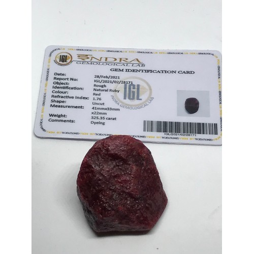 299 - Uncut Approximately 325.35  Carat Red Natural Ruby Gemstone With Certificate Yeovil Auctions Is Not ... 