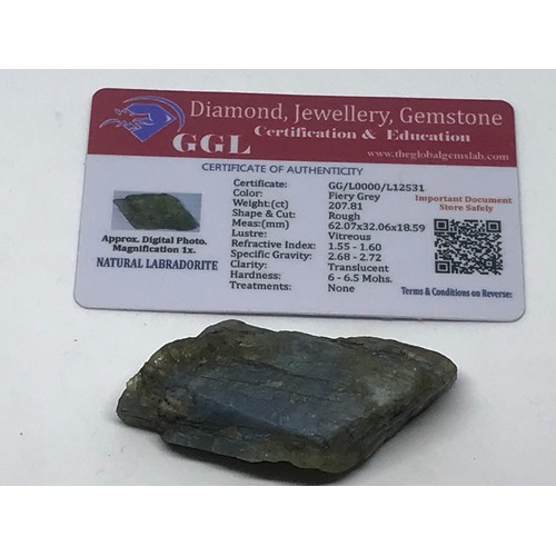 301 - Rough Cut Approximately 207.81 Carat Natural Fiery Grey Labradorite Gemstone With Certificate Yeovil... 