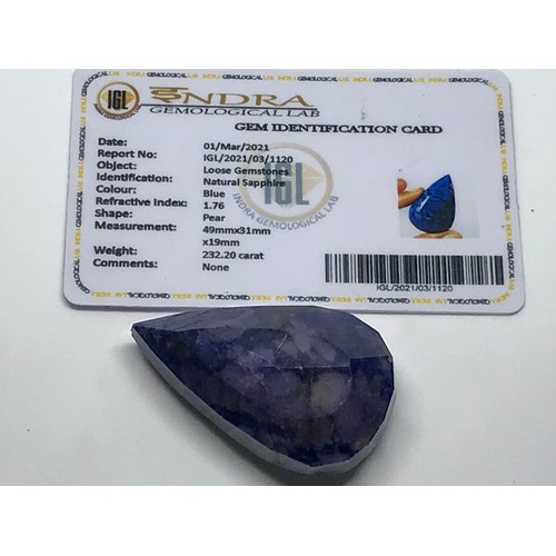 304 - Pear Cut Approximately 232.20 Carat Blue Natural Sapphire Gemstone With Certificate Yeovil Auctions ... 