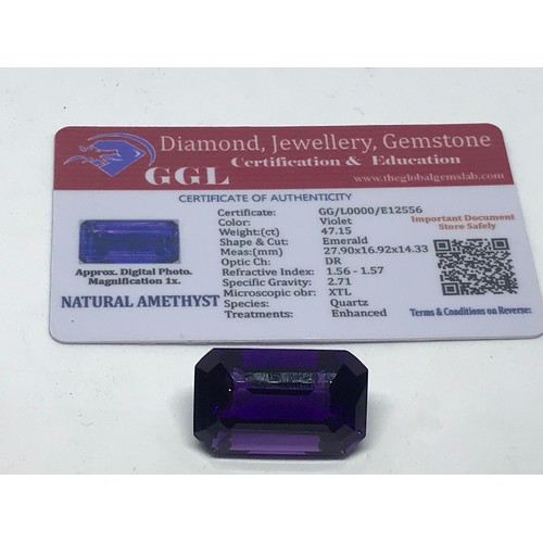 306 - Emerald Cut Approximately 47.15 Carat Natural Violet Amethyst  Gemstone With Certificate Yeovil Auct... 