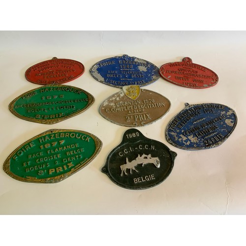 67 - Quantity Of  Vintage European Agricultural Aluminium Prize Plaques Largest 25 cms (8)