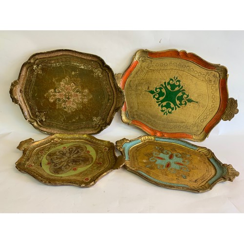 75 - Four Vintage Florentine Trays Largest Measures  56 x 38 cms