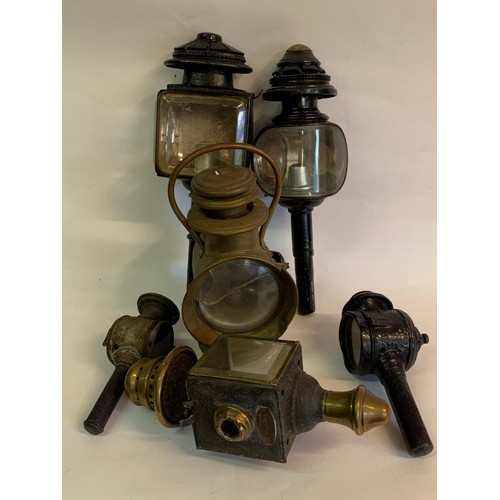 280 - Quantity Of Antique Transport Lamps To Include A Rare Curved Glass Carriage Lamp.