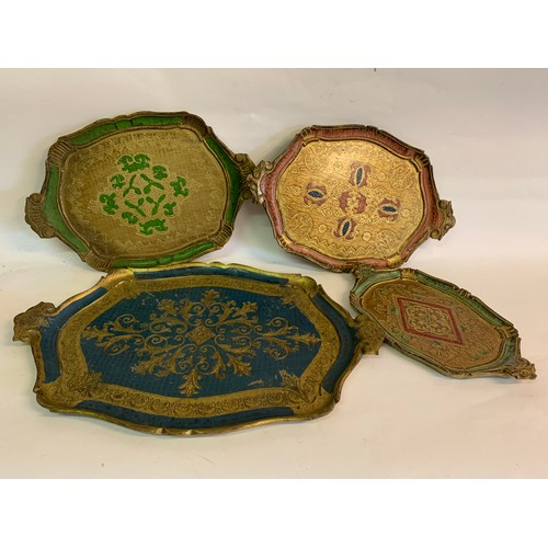 282 - Four Vintage Florentine Trays Largest Measures 60 x 40 cms.