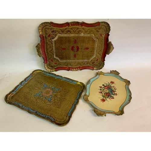 283 - Three Vintage Florentine Trays, Largest 54 x 36 cms