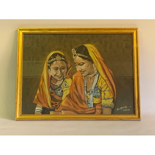 287 - Framed And Glazed Painting Study Of Two Indian Ladies By S.L.Kumar Signed Bottom Right. 66 x 50 cms