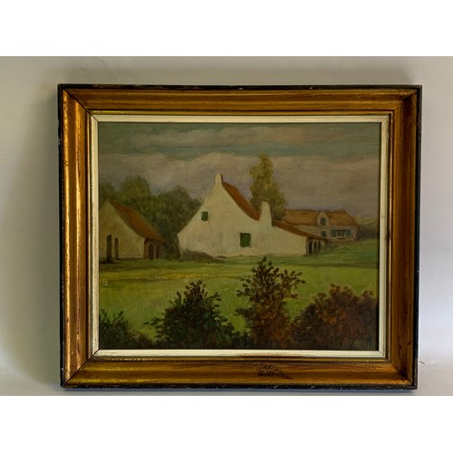 291 - Naïve Framed  Oil On Board Of A Farm Scene Signed Bottom Right. 53 x 44 cms