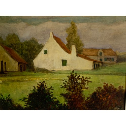 291 - Naïve Framed  Oil On Board Of A Farm Scene Signed Bottom Right. 53 x 44 cms