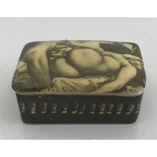 201 - Porcelain Trinket Box Having An Erotic Image To The Top
6 x 4  x 3 cms