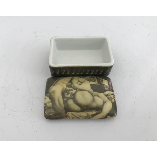 201 - Porcelain Trinket Box Having An Erotic Image To The Top
6 x 4  x 3 cms