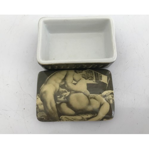 201 - Porcelain Trinket Box Having An Erotic Image To The Top
6 x 4  x 3 cms