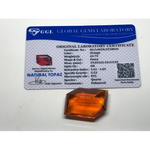 357 - Fancy Cut Approximately 62.75 Carat Orange Natural Topaz Gemstone With Certificate Yeovil Auctions I... 