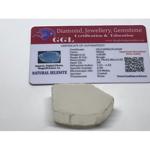 358 - Rough Cut Approximately 138.80 Carat White Natural Selenite  Gemstone With Certificate Yeovil Auctio... 