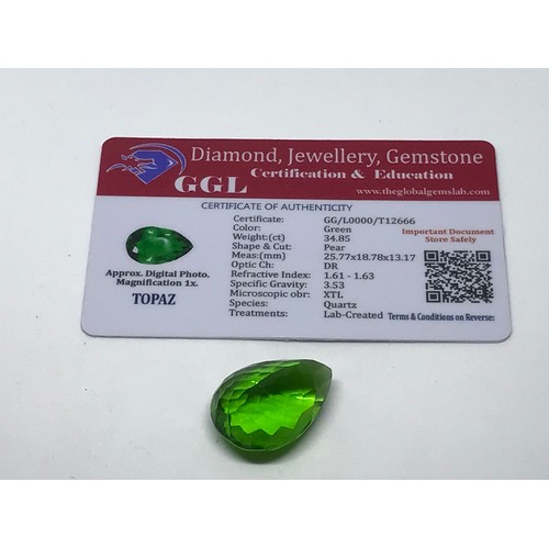 360 - Pear Cut Approximately 34.85 Carat Green Topaz Gemstone With Certificate Yeovil Auctions Is not GIA ... 