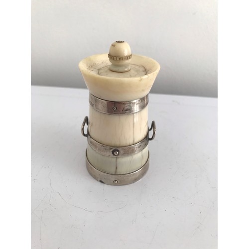 133 - Victorian Pepper Grinder Or Pouncepot Having 3 Hallmarked Silver Rings Birmingham 1899 
8.5 cms h