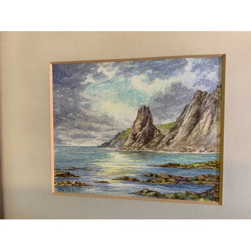 348 - Two Framed Watercolours , Pinnacle Rock And Beacon Hill By Alan White 22 x 24 cms