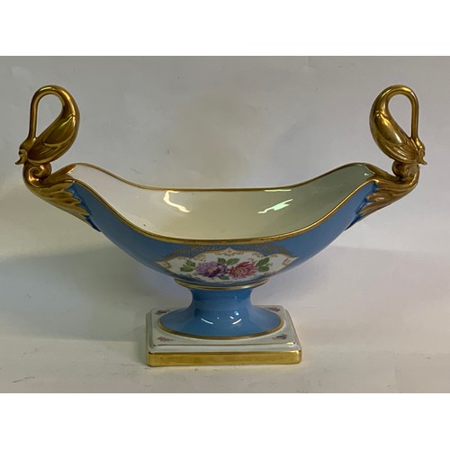 349 - Bavarian Ceramic Table Centre Piece With Swan Decoration Repair To One Of The Swans 22 x 31 cms