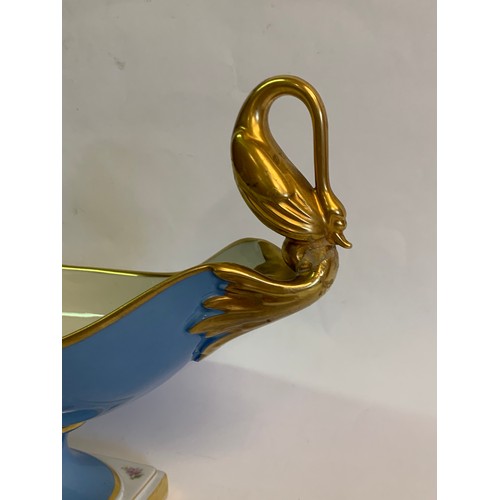 349 - Bavarian Ceramic Table Centre Piece With Swan Decoration Repair To One Of The Swans 22 x 31 cms