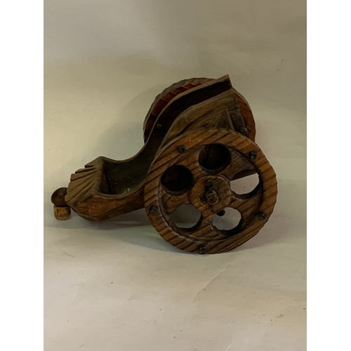 73 - Vintage Wine Bottle Holder In The Form Of A Cannon. 24 x 16 cms