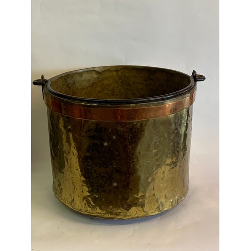 366 - A Brass And Copper Bound Swing Handle Log Bucket. 41 x 35 cms