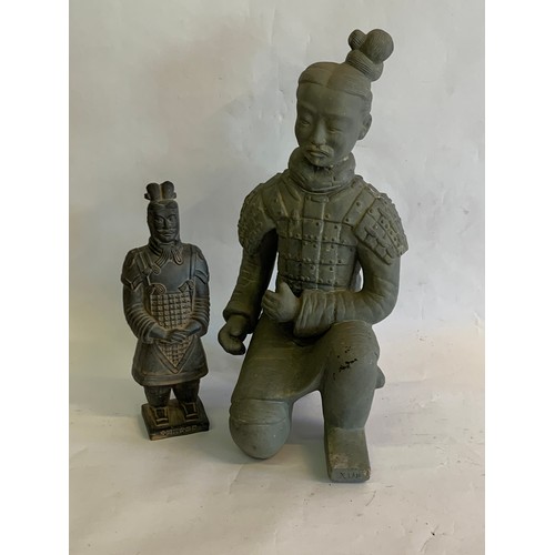 372 - Large Terracotta Army Kneeling Figure 43 cms High Along With A Similar Standing Both Signed. (2)