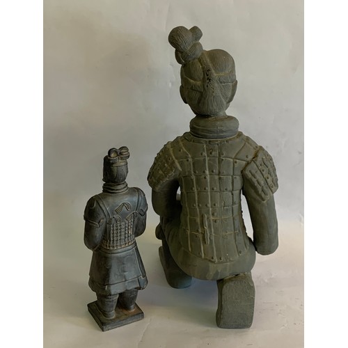 372 - Large Terracotta Army Kneeling Figure 43 cms High Along With A Similar Standing Both Signed. (2)