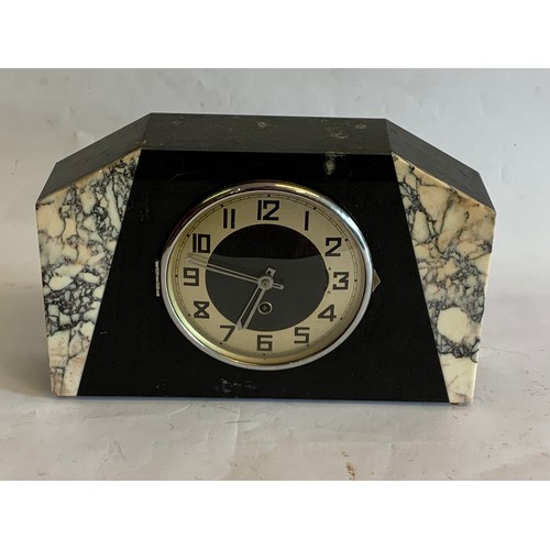 384 - Art Deco Marble Mantle Clock. 34 x 22 cms