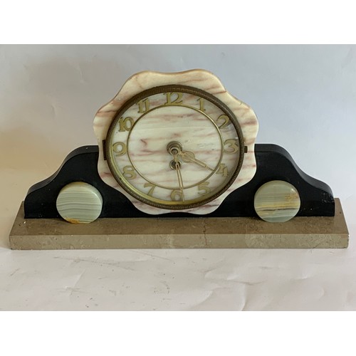 385 - Art Deco Marble  Mantle Clock 40 x 22 cms