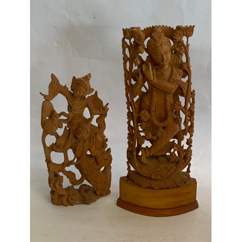 118 - 2 x Intricately Carved Oriental Deity Statues