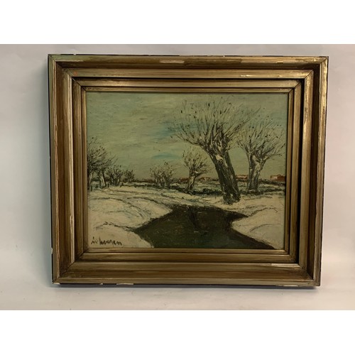 151 - Continental Oil On Board Of A Winter Scene. Signed And Framed