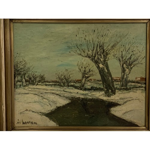 151 - Continental Oil On Board Of A Winter Scene. Signed And Framed